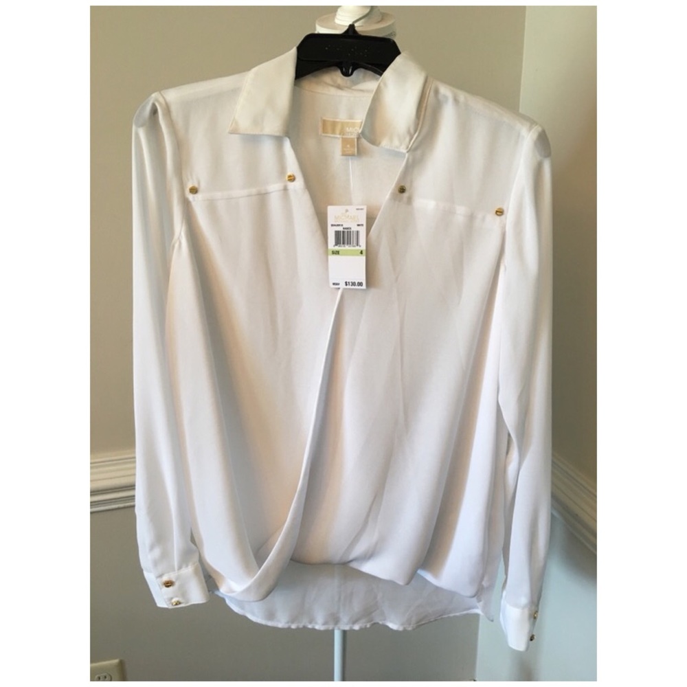 New Michael Kors Sheer White Blouse Top